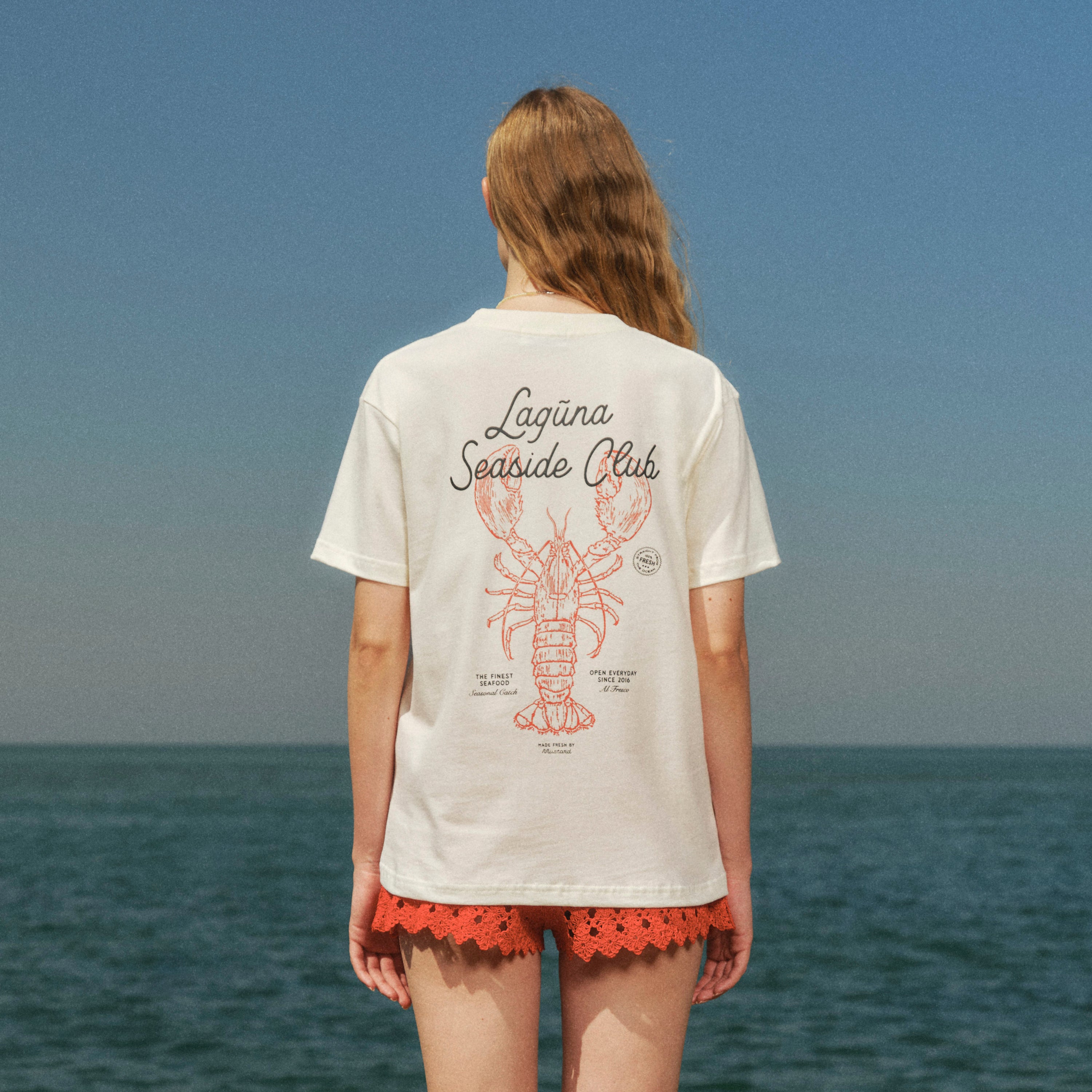 เสื้อยืดลายกุ้งมังกร Laguna - สีขาวออฟไวท์