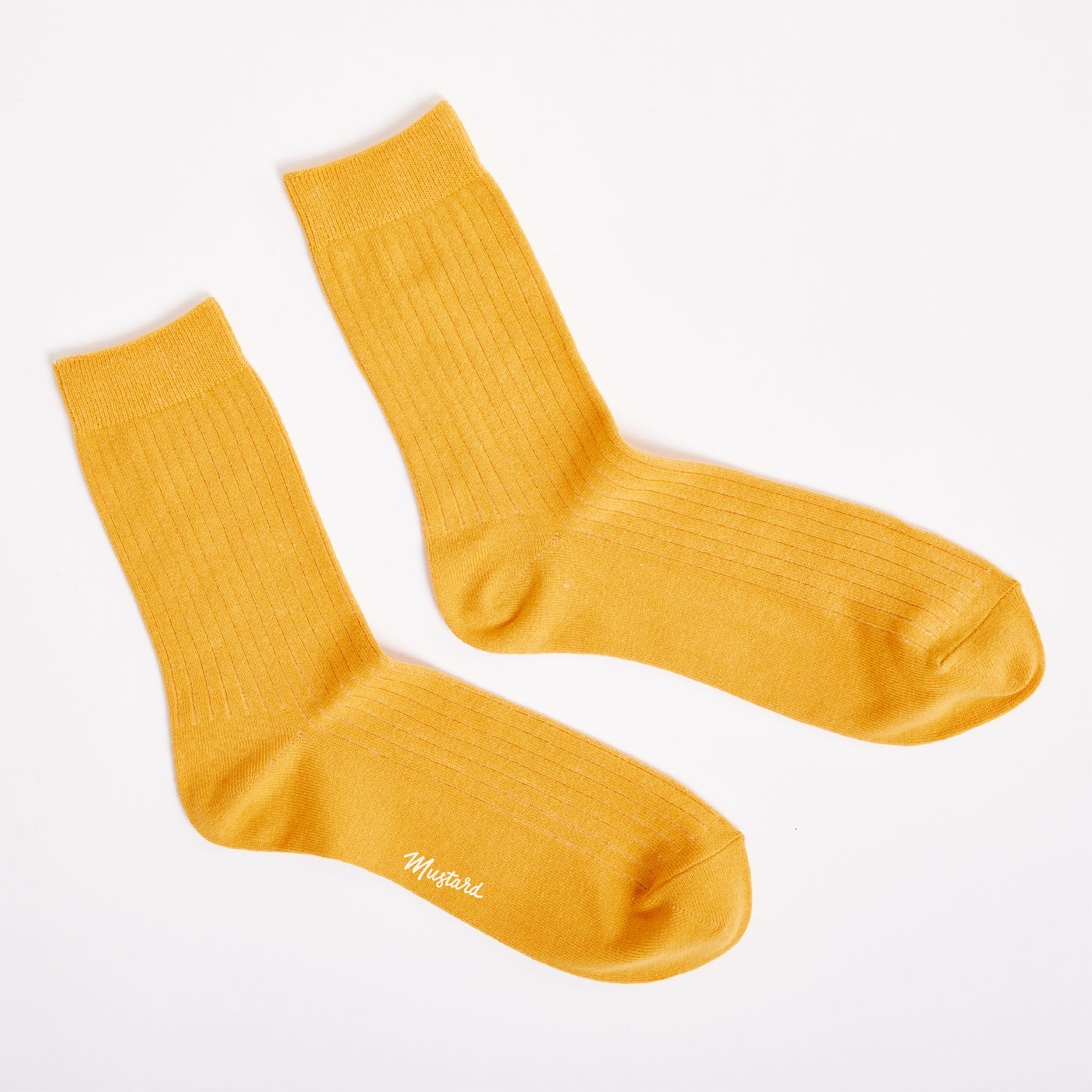 Premium Ribbed Crew Socks - Mustard