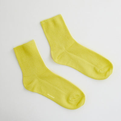 Premium Ribbed Crew Socks (Half) - Lemon
